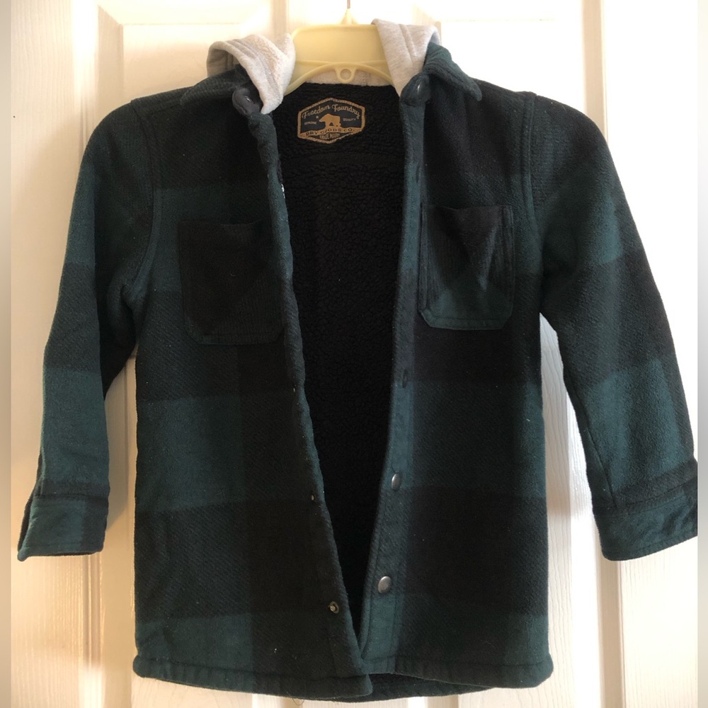 Flannel Hoodie w/fleece lining Kids Size 8 Forest Green/Black